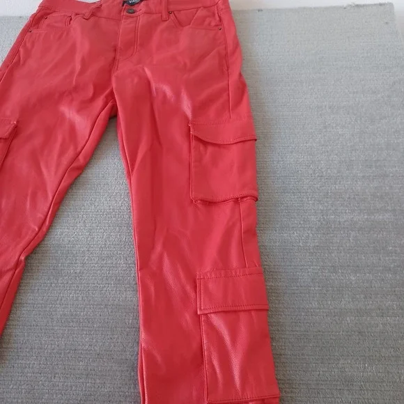 Valabasas Stacked Faux Leather Cargo Pants Mens 36x36 Matte Red Banjo Flared Leg
